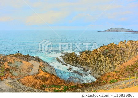 Tojinbo Byobuiwa Rock, winter scenery Tojinbo Byobuiwa Rock, winter scenery 136929863