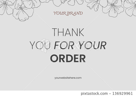 Floral thank you card template design, line art flowers on grey 136929961