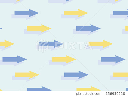 一個設計圖案,上面有等間距的黃色和藍色箭頭,指向右側。 一個設計圖案,上面有等間距的黃色和藍色箭頭,指向右側。 136930218