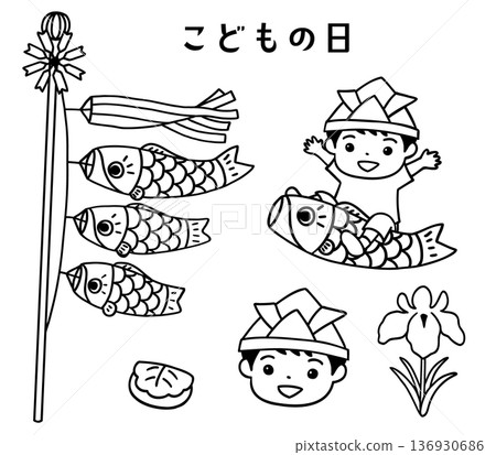 Line art illustration set for Children's Day Line art illustration set for Children's Day 136930686