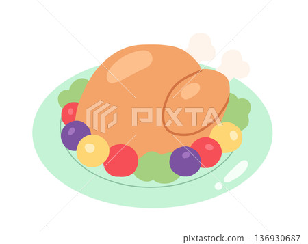 可愛的烤雞插圖 136930687