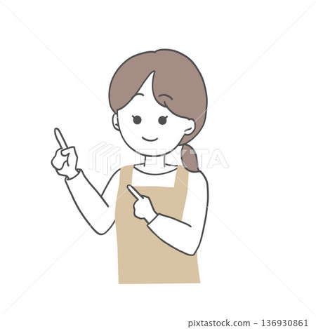 A woman in an apron explaining something by pointing A woman in an apron explaining something by pointing 136930861
