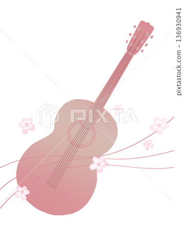 粉紅色吉他和花朵插圖 粉紅色吉他和花朵插圖 136930941