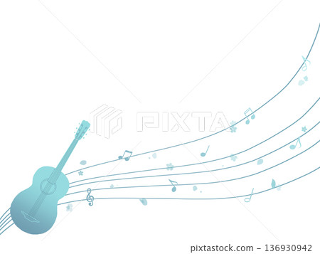Blue guitar, flowers, and musical notes illustration Blue guitar, flowers, and musical notes illustration 136930942