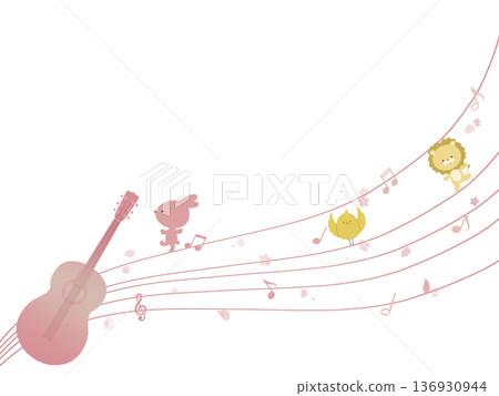 Pink guitar and animals illustration Pink guitar and animals illustration 136930944