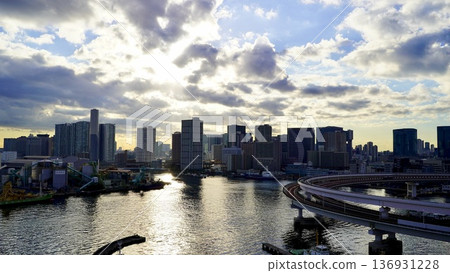 Shinagawa area photographed from Rainbow Bridge in Taito Ward, Tokyo 136931228