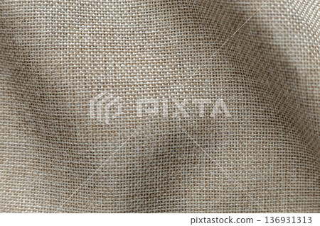 Gray beige linen canvas surface background. Sackcloth design, ecological cotton textile, fashionable woven flex burlap. Gray beige linen canvas surface background. Sackcloth design, ecological cotton textile, fashionable woven flex burlap. 136931313