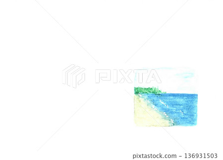 一幅用透明水彩繪製的粗略的海邊插圖 C 136931503