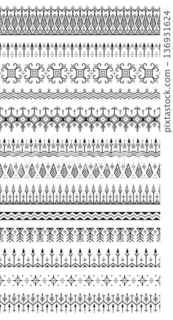 Seamless tribal geometric ornament tattoo horizontal pattern set collection 136931624