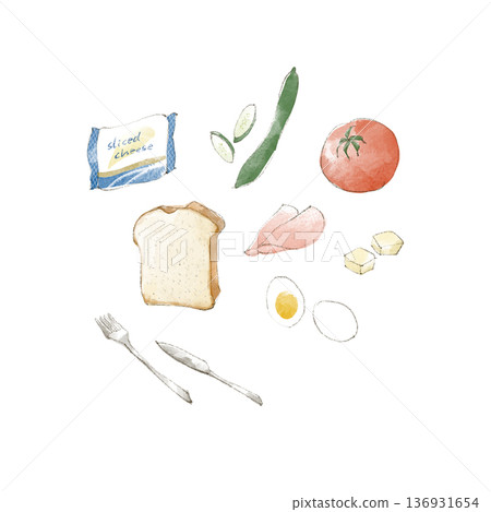 三明治食材的水彩插圖 三明治食材的水彩插圖 136931654