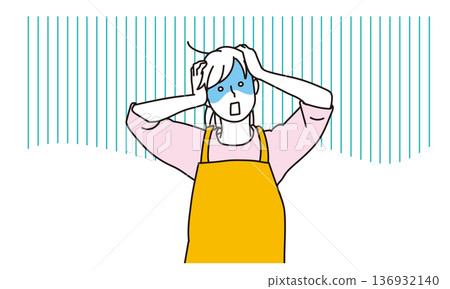 插畫資料:一位家庭主婦震驚地抱頭 插畫資料:一位家庭主婦震驚地抱頭 136932140