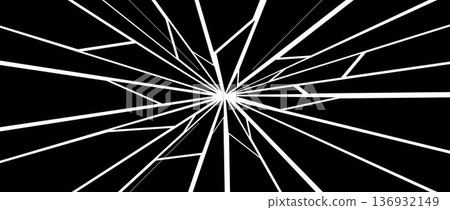 Black grunge broken texture. Damaged shattered glass effect background. Radial cracked lines explosion pattern. Fractured triangle fragments, pieces, shatters concept. Vector debris illustration Black grunge broken texture. Damaged shattered glass effect background. Radial cracked lines explosion pattern. Fractured triangle fragments, pieces, shatters concept. Vector debris illustration 136932149