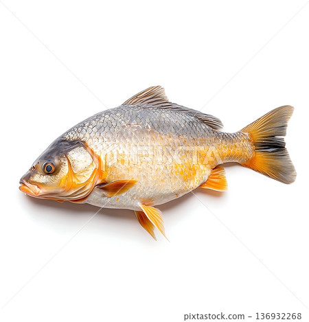 Freshwater fish on white background with detailed scales and vibrant colors showcasing beauty Freshwater fish on white background with detailed scales and vibrant colors showcasing beauty 136932268