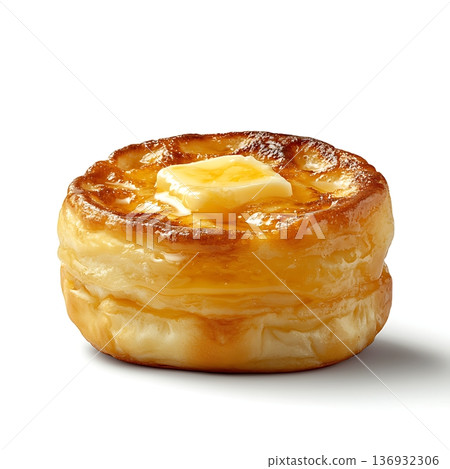 Warm Buttery Pastry with Golden Brown Crust on White Background 136932306