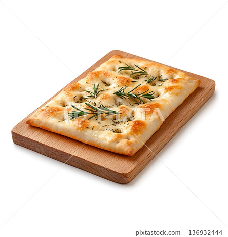 Freshly Baked Focaccia Bread with Rosemary on Wooden Cutting Board Freshly Baked Focaccia Bread with Rosemary on Wooden Cutting Board 136932444