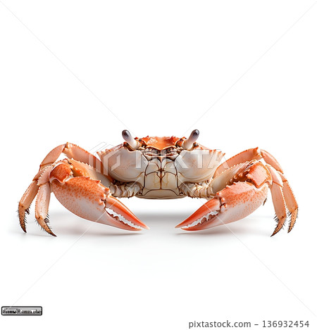 Close-up View of a Realistic Crab with Elaborate Claws and Distinct Shell Details 136932454