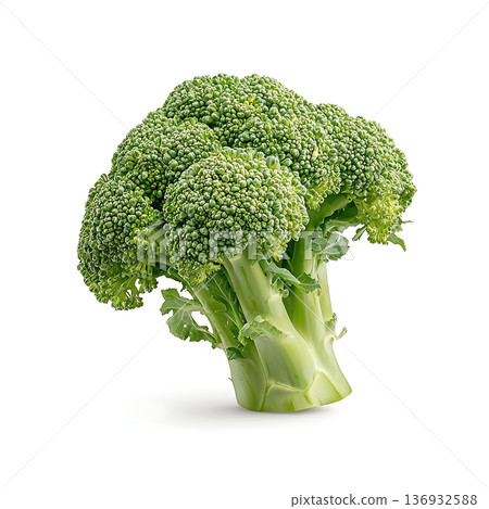 Fresh Organic Broccoli Head Isolated on White Background for Healthy Eating or Cooking Fresh Organic Broccoli Head Isolated on White Background for Healthy Eating or Cooking 136932588