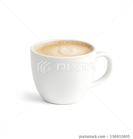 Hot Beverage in White Cup with Creamy Foam Perfect for Cozy Mornings or Relaxing Moments 136932605