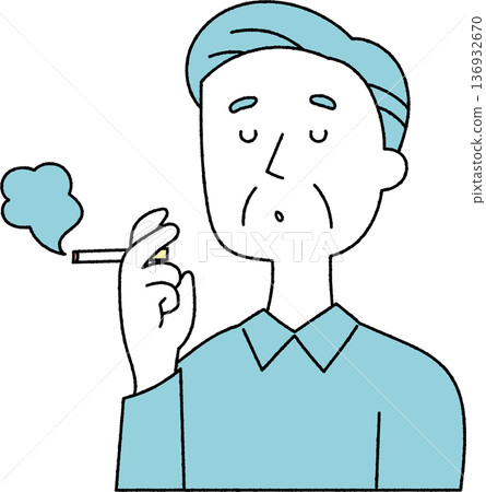 一位老人在抽煙，黑白照片 136932670