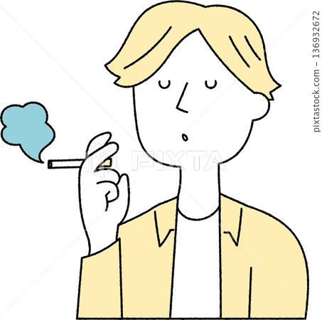 Young man smoking a cigarette, monochromatic 136932672