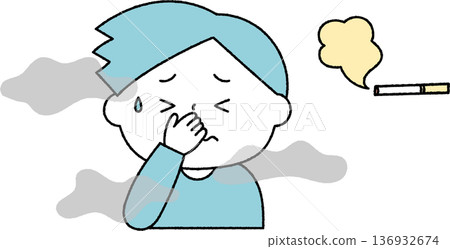 Boy suffering from cigarette smoke, monochromatic 136932674