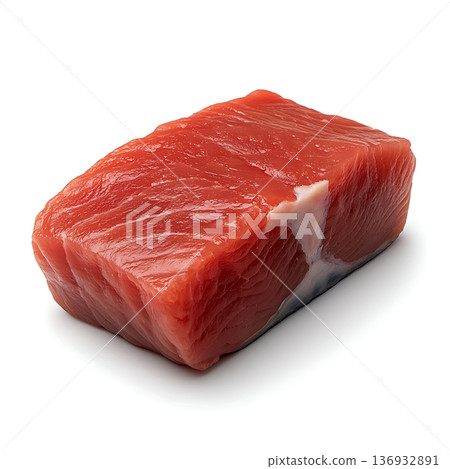 Fresh Raw Tuna Steak Isolated on White Background for Culinary Presentation and Cooking 136932891
