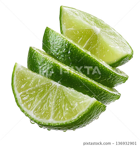 Fresh Green Lime Slices Stacked on Each Other with Juicy Texture and Bright Color Contrast 136932901