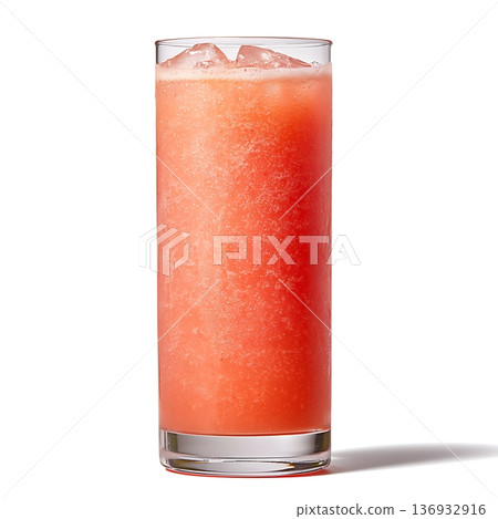 Refreshing Pink Beverage in Tall Glass with Ice on Clear Background Ready for Summer Enjoyment 136932916