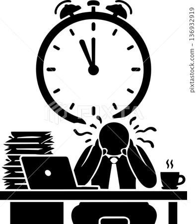 Work Stress and Deadline Pressure Concept Showing Exhausted Office Worker Under Time Constraint 136932919