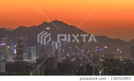Jan 11 2026 g Kong skyline glowing under vibrant orange sunset 136932993