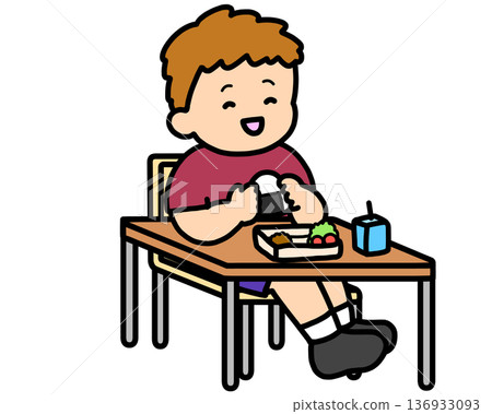 校園生活：棕髮男孩吃飯團 136933093