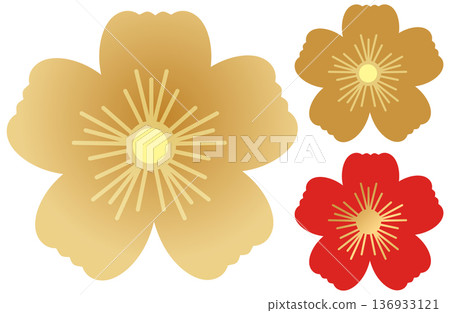 Traditional Chinese New Year Plum Blossom Vector Icons in Gold and Red 136933121