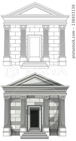 Abandoned Classical Stone Temple Front Elevation Vector Set Abandoned Classical Stone Temple Front Elevation Vector Set 136933138