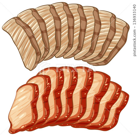 Vector Illustration of Sliced Asian Meat and Barbecue Pork Vector Illustration of Sliced Asian Meat and Barbecue Pork 136933140