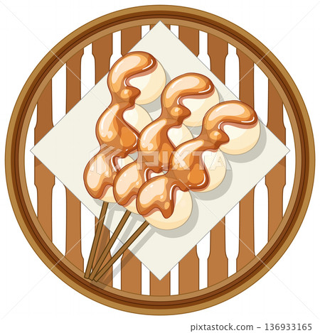 Japanese Mitarashi Dango Skewers with Sweet Soy Glaze Japanese Mitarashi Dango Skewers with Sweet Soy Glaze 136933165