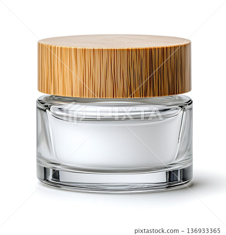 Clear Glass Jar with Wooden Lid for Creams and Lotions in a Minimalist Style 136933365