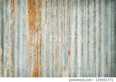 Old zinc wall texture background, rusty on galvanized metal panel sheeting. 136933771