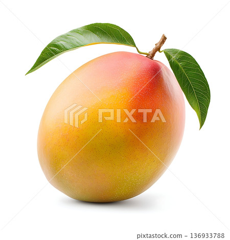 Fresh Mango with Leaf Isolated on White Background for Healthy Tropical Fruit Concept 136933788