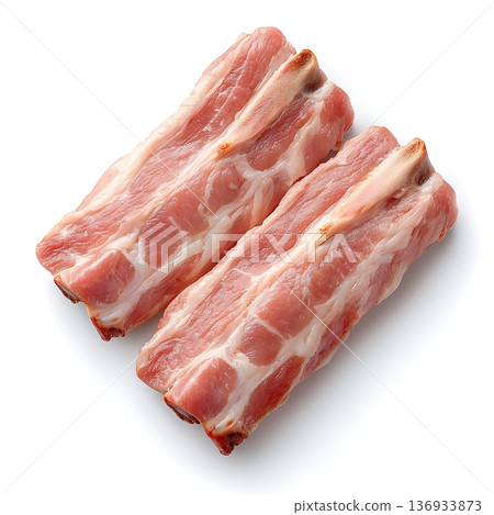 Fresh Pork Ribs on White Isolated Background Ready for Cooking and Grilling 136933873