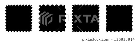 Set of jagged rough edge square silhouettes with wavy and curved forms. Rough frames with copy space for social media. 136933914