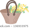 Illustration of mimosa in a basket bag 136933975