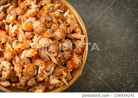 dried shrimps or dried salted prawn 136934241
