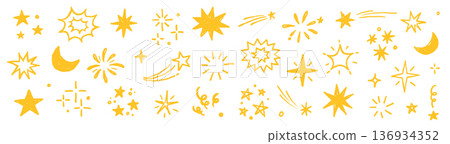 Star gold sticker icon collage set. Star icon sketch hand drawn line brush crayon texture vintage background. Cute kid magic twinkle sparkle, glow moon, space figure. Vector Star gold sticker icon collage set. Star icon sketch hand drawn line brush crayon texture vintage background. Cute kid magic twinkle sparkle, glow moon, space figure. Vector 136934352