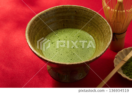 Matcha tea ceremony outdoors Matcha tea ceremony outdoors 136934519
