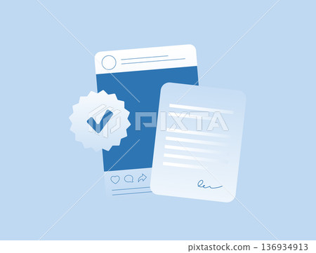 Influencer agreement contract, brand collaboration terms. Social media partnership document, digital marketing legal compliance for creators and agencies, modern flat business vector illustration Influencer agreement contract, brand collaboration terms. Social media partnership document, digital marketing legal compliance for creators and agencies, modern flat business vector illustration 136934913