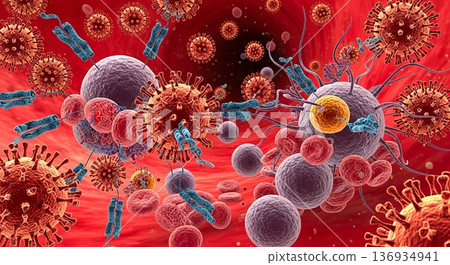 免疫細胞對抗流感病毒的圖片 136934941