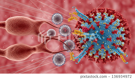 免疫細胞對抗流感病毒的圖片 136934972