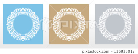 Set of decorative frames Elegant vector element for design in Eastern style, place for text. Floral colored frames. Lace illustration for invitations and greeting cards 136935012