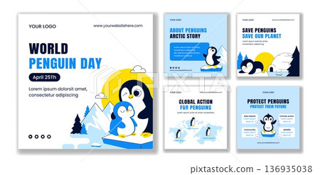 Flat Cartoon Hand Drawn World Penguin Day Social Media Post Background Illustration 136935038