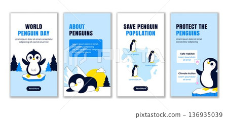 Hand Drawn Flat Cartoon Social Media Stories for World Penguin Day 136935039